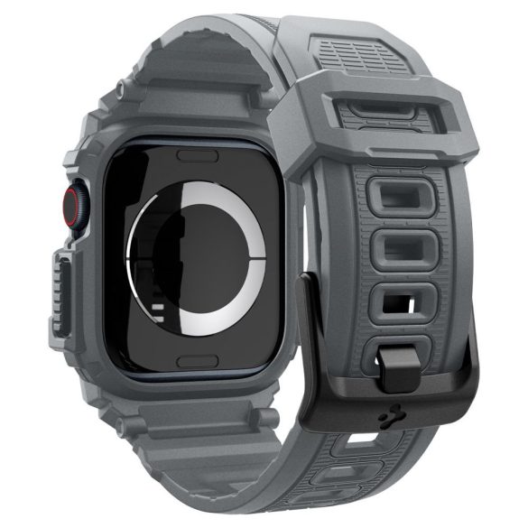 Apple Watch 10 (46 mm), Szilikon védőkeret, ütésálló, szíjjal, Spigen Rugged Armor Pro, sötétszürke
