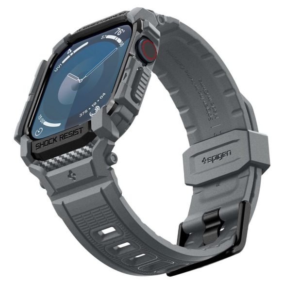 Apple Watch 10 (46 mm), Szilikon védőkeret, ütésálló, szíjjal, Spigen Rugged Armor Pro, sötétszürke