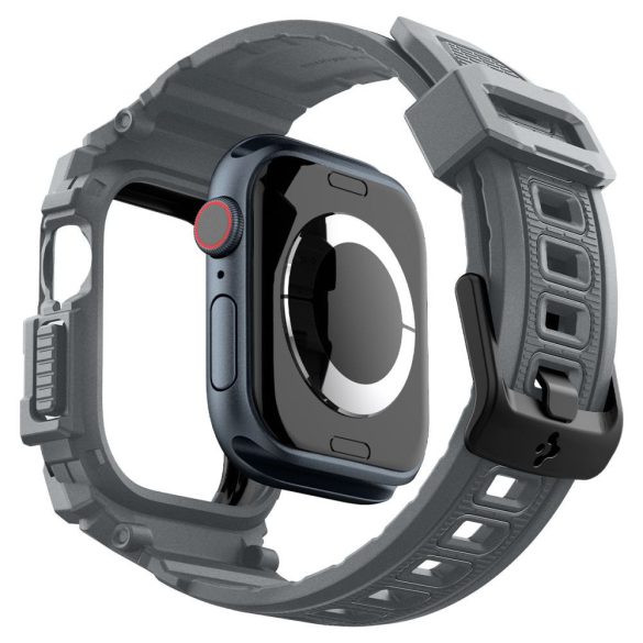 Apple Watch 10 (46 mm), Szilikon védőkeret, ütésálló, szíjjal, Spigen Rugged Armor Pro, sötétszürke