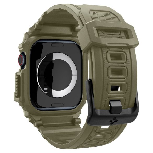 Apple Watch 10 (46 mm), Szilikon védőkeret, ütésálló, szíjjal, Spigen Rugged Armor Pro, sötétzöld