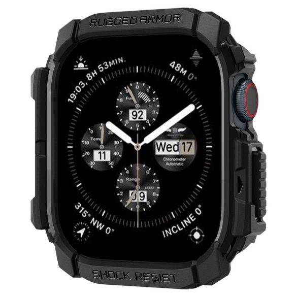 Apple Watch 10 (42 mm), Szilikon védőkeret, ütésálló, szíj nélkül, Spigen Rugged Armor, fekete
