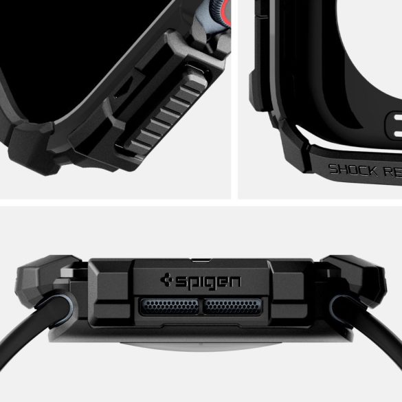 Apple Watch 10 (42 mm), Szilikon védőkeret, ütésálló, szíj nélkül, Spigen Rugged Armor, fekete