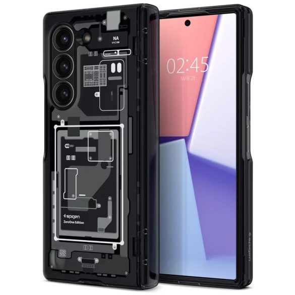 Samsung Galaxy Z Fold6 SM-F956B, Műanyag hátlap védőtok + szilikon keret, közepesen ütésálló, zsanérvédő, Telefon belső minta, Spigen Ultra Hybrid Pro Zero One, átlátszó/füst