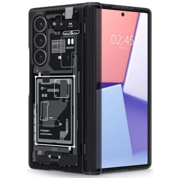 Samsung Galaxy Z Fold6 SM-F956B, Műanyag hátlap védőtok + szilikon keret, közepesen ütésálló, zsanérvédő, Telefon belső minta, Spigen Ultra Hybrid Pro Zero One, átlátszó/füst