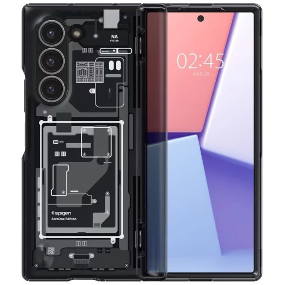 Samsung Galaxy Z Fold6 SM-F956B, Műanyag hátlap védőtok + szilikon keret, közepesen ütésálló, zsanérvédő, Telefon belső minta, Spigen Ultra Hybrid Pro Zero One, átlátszó/füst