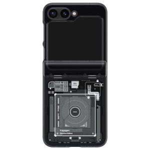 Samsung Galaxy Z Flip6 SM-F741B, Műanyag hátlap védőtok + szilikon keret, közepesen ütésálló, zsanérvédő, Telefon belső minta, Spigen Ultra Hybrid Pro Zero One, átlátszó/füst