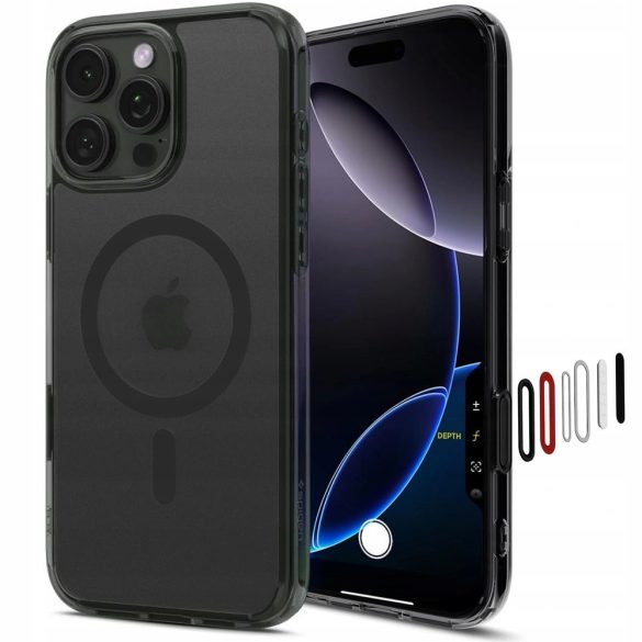 Apple iPhone 16 Pro Max, Műanyag hátlap védőtok + szilikon keret, Magsafe töltővel kompatibilis, érintő funkciós gombfedéllel, Spigen Ultra Hybrid "T" Mag, áttetsző/fekete