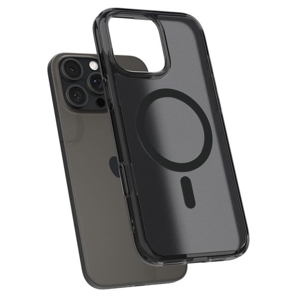Apple iPhone 16 Pro Max, Műanyag hátlap védőtok + szilikon keret, Magsafe töltővel kompatibilis, érintő funkciós gombfedéllel, Spigen Ultra Hybrid "T" Mag, áttetsző/fekete