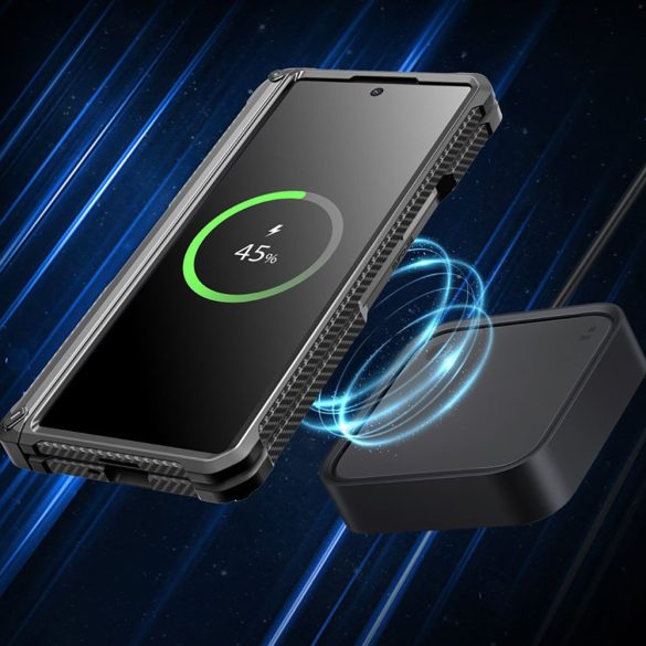 Samsung Galaxy Z Fold6 SM-F956B, Műanyag hátlap védőtok + képernyővédő, közepesen ütésálló, zsanérvédő, ceruza tartó, telefontartó gyűrű, kitámasztóval, SupCase Unicorn Beetle Pro, fekete