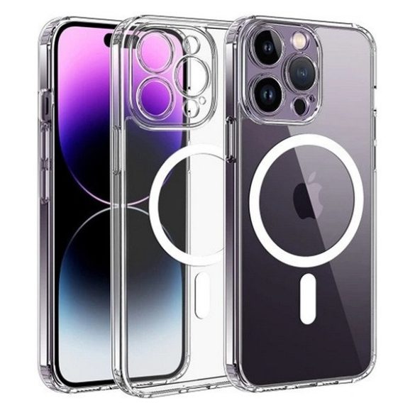 Apple iPhone 15 Pro Max, Szilikon tok, közepesen ütésálló,  légpárnás sarok, Magsafe kompatibilis, átlátszó
