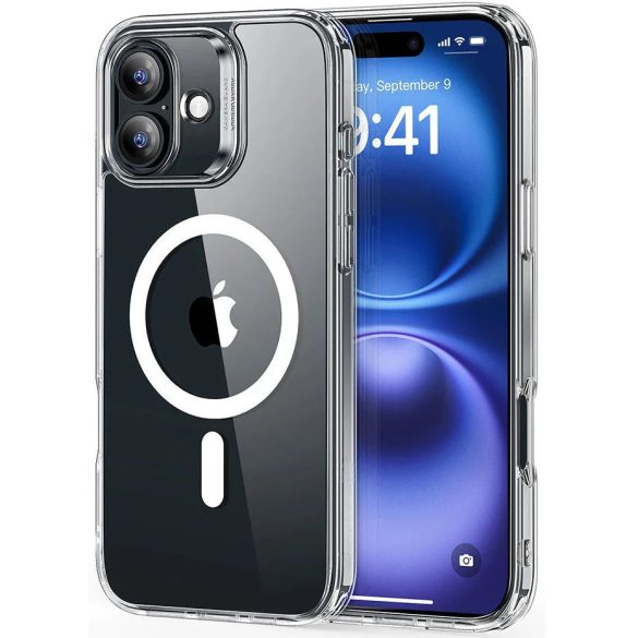Apple iPhone 16 Plus, Szilikon tok, közepesen ütésálló, légpárnás sarok, Magsafe kompatibilis, ESR Classic Hybrid HaloLock, átlátszó
