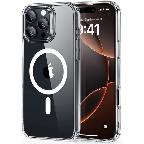 Apple iPhone 16 Pro, Szilikon tok, közepesen ütésálló, légpárnás sarok, Magsafe kompatibilis, ESR Classic Hybrid HaloLock, átlátszó