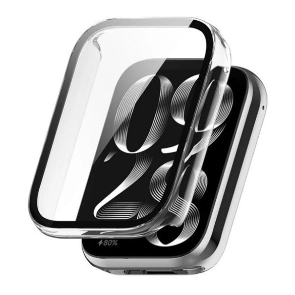 Xiaomi Smart Band 9 Pro, Műanyag védőkeret, kijelzővédő üveggel, közepesen ütésálló, szíj nélkül, átlátszó