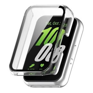 Samsung Galaxy Fit3 SM-R390, Műanyag védőkeret, kijelzővédő üveggel, közepesen ütésálló, szíj nélkül, átlátszó