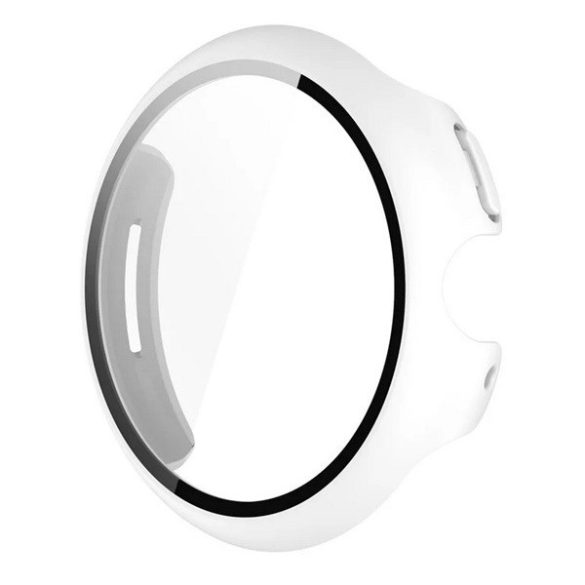 Google Pixel Watch 3 (41 mm), Műanyag védőkeret, kijelzővédő üveggel, közepesen ütésálló, szíj nélkül, fehér