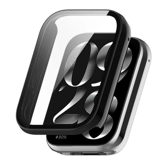 Xiaomi Smart Band 9 Pro, Műanyag védőkeret, kijelzővédő üveggel, közepesen ütésálló, szíj nélkül, fekete