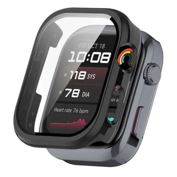 Huawei Watch D2, Műanyag védőkeret, kijelzővédő üveggel, közepesen ütésálló, szíj nélkül, fekete