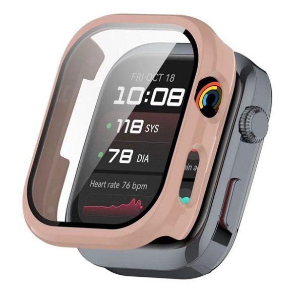 Huawei Watch D2, Műanyag védőkeret, kijelzővédő üveggel, közepesen ütésálló, szíj nélkül, rózsaszín
