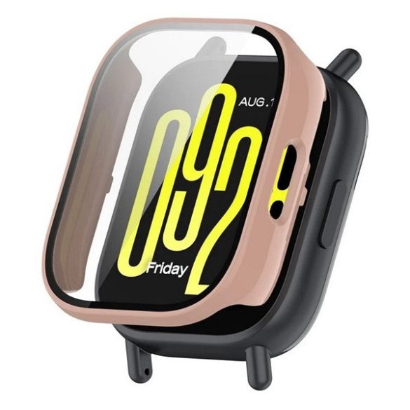 Xiaomi Redmi Watch 5 Lite, Műanyag védőkeret, kijelzővédő üveggel, közepesen ütésálló, szíj nélkül, rózsaszín