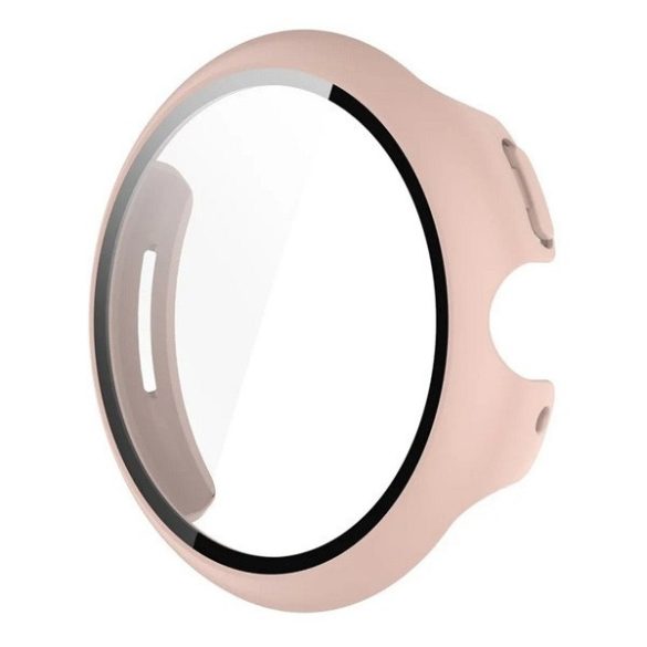Google Pixel Watch 3 (45 mm), Műanyag védőkeret, kijelzővédő üveggel, közepesen ütésálló, szíj nélkül, rózsaszín