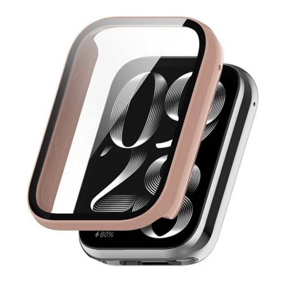 Xiaomi Smart Band 9 Pro, Műanyag védőkeret, kijelzővédő üveggel, közepesen ütésálló, szíj nélkül, rózsaszín