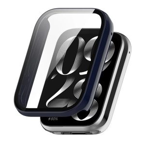 Xiaomi Smart Band 9 Pro, Műanyag védőkeret, kijelzővédő üveggel, közepesen ütésálló, szíj nélkül, sötétkék