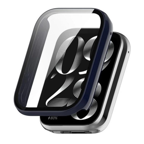Xiaomi Smart Band 9 Pro, Műanyag védőkeret, kijelzővédő üveggel, közepesen ütésálló, szíj nélkül, sötétkék
