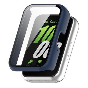 Samsung Galaxy Fit3 SM-R390, Műanyag védőkeret, kijelzővédő üveggel, közepesen ütésálló, szíj nélkül, sötétkék