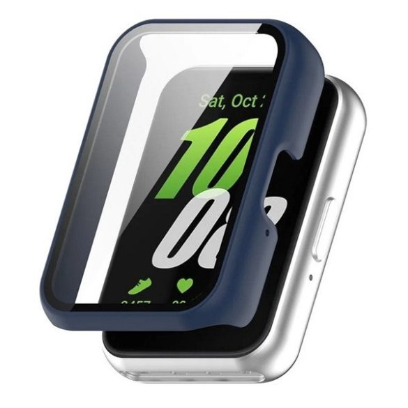 Samsung Galaxy Fit3 SM-R390, Műanyag védőkeret, kijelzővédő üveggel, közepesen ütésálló, szíj nélkül, sötétkék