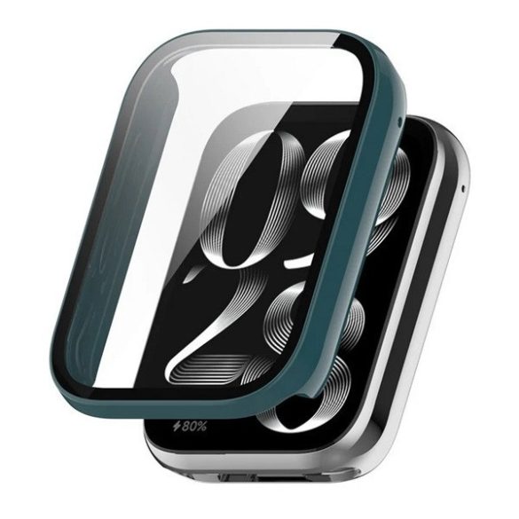 Xiaomi Smart Band 9 Pro, Műanyag védőkeret, kijelzővédő üveggel, közepesen ütésálló, szíj nélkül, sötétzöld