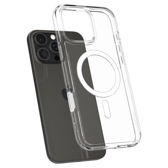 Apple iPhone 16 Pro Max, Műanyag hátlap védőtok + szilikon keret, Magsafe töltővel kompatibilis, érintő funkciós gombfedéllel, Spigen Ultra Hybrid "T" Mag, átlátszó/fehér