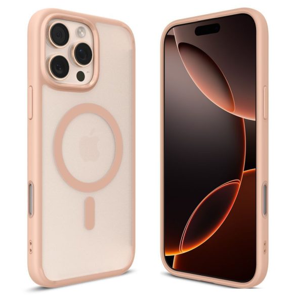 Apple iPhone 16 Pro Max, Műanyag hátlap védőtok + szilikon keret, Magsafe töltővel kompatibilis, érintő funkciós gombfedéllel, Spigen Ultra Hybrid "T" Mag, áttetsző/vörösarany