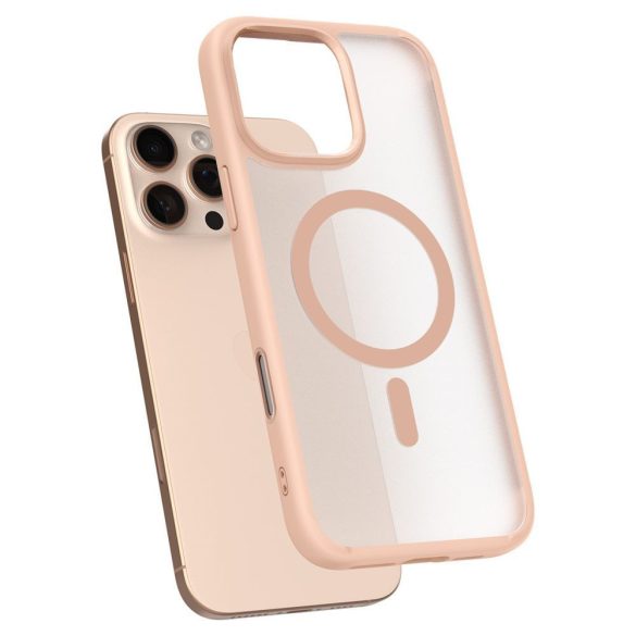 Apple iPhone 16 Pro Max, Műanyag hátlap védőtok + szilikon keret, Magsafe töltővel kompatibilis, érintő funkciós gombfedéllel, Spigen Ultra Hybrid "T" Mag, áttetsző/vörösarany