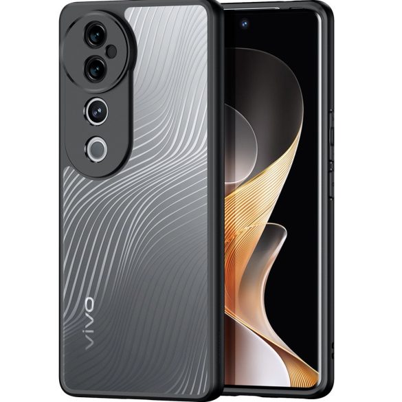 Vivo V40, Műanyag hátlap védőtok + szilikon keret, hullám minta, Dux Ducis Aimo, áttetsző/fekete