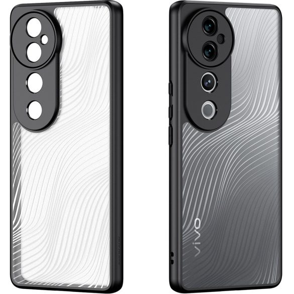 Vivo V40, Műanyag hátlap védőtok + szilikon keret, hullám minta, Dux Ducis Aimo, áttetsző/fekete