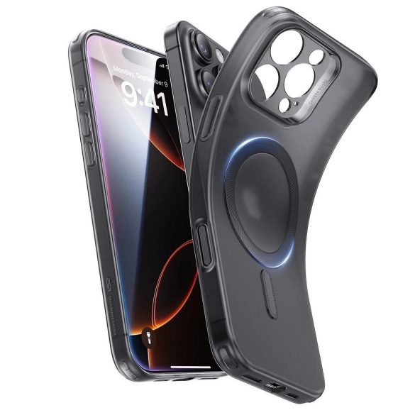 Apple iPhone 16 Pro, Szilikon tok, ultravékony, közepesen ütésálló, légpárnás sarok, Magsafe kompatibilis, ESR Project Zero HaloLock, áttetsző/fekete