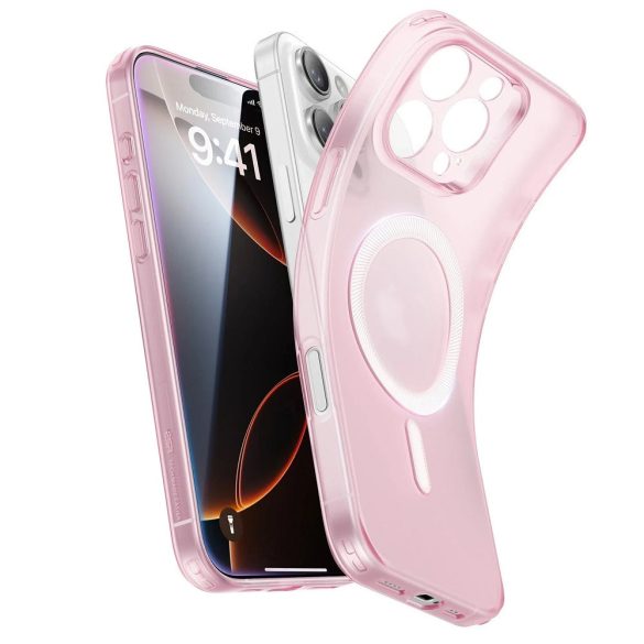 Apple iPhone 16 Pro Max, Szilikon tok, ultravékony, közepesen ütésálló, légpárnás sarok, Magsafe kompatibilis, ESR Project Zero HaloLock, áttetsző/rózsaszín