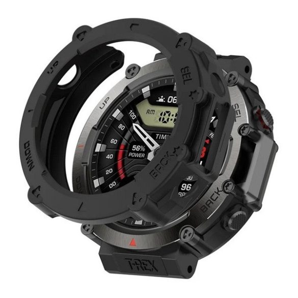 Amazfit T-Rex Ultra, Szilikon védőkeret, közepesen ütésálló, szíj nélkül, fekete