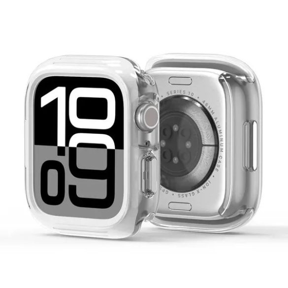 Apple Watch 10 (46 mm), Műanyag + szilikon védőkeret, szíj nélkül, közepesen ütésálló, Dux Ducis Camo, átlátszó/fehér