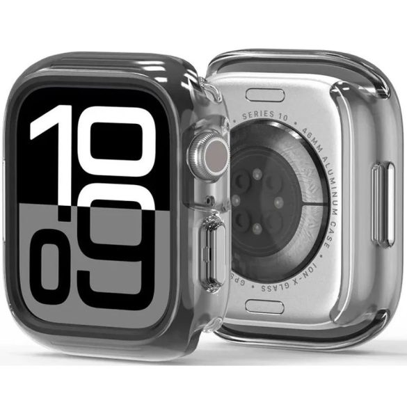 Apple Watch 10 (42 mm), Műanyag + szilikon védőkeret, szíj nélkül, közepesen ütésálló, Dux Ducis Camo, átlátszó/fekete