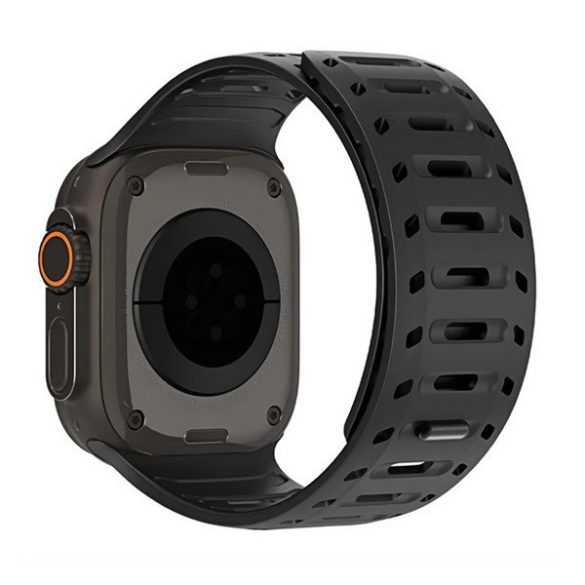 Apple Watch 4-6, SE, SE (2022) (42 / 44 mm) / Watch 7-9 (45 mm) / Watch 10 (46 mm) / Watch Ultra 1-2 (49 mm), szilikon pótszíj, légáteresztő, lyukacsos, mágneses zár, Dux Ducis CS, fekete