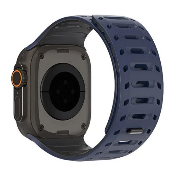 Apple Watch 4-6, SE, SE (2022) (42 / 44 mm) / Watch 7-9 (45 mm) / Watch 10 (46 mm) / Watch Ultra 1-2 (49 mm), szilikon pótszíj, légáteresztő, lyukacsos, mágneses zár, Dux Ducis CS, fekete/sötétkék