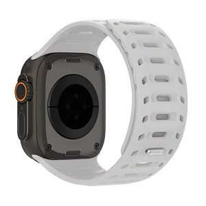 Apple Watch 4-6, SE, SE (2022) (42 / 44 mm) / Watch 7-9 (45 mm) / Watch 10 (46 mm) / Watch Ultra 1-2 (49 mm), szilikon pótszíj, légáteresztő, lyukacsos, mágneses zár, Dux Ducis CS, szürke