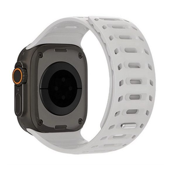 Apple Watch 4-6, SE, SE (2022) (42 / 44 mm) / Watch 7-9 (45 mm) / Watch 10 (46 mm) / Watch Ultra 1-2 (49 mm), szilikon pótszíj, légáteresztő, lyukacsos, mágneses zár, Dux Ducis CS, szürke
