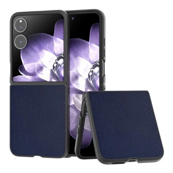 Xiaomi Mix Flip, Műanyag hátlap védőtok, bőrhatású hátlap, sötétkék