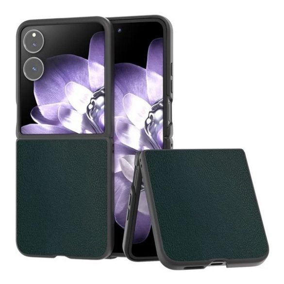 Xiaomi Mix Flip, Műanyag hátlap védőtok, bőrhatású hátlap, sötétzöld