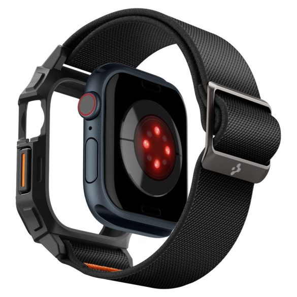 Apple Watch 10 (42 mm), textíl pótszíj, szilikon keret, közepesen ütésálló, Spigen Lite Fite Pro, fekete