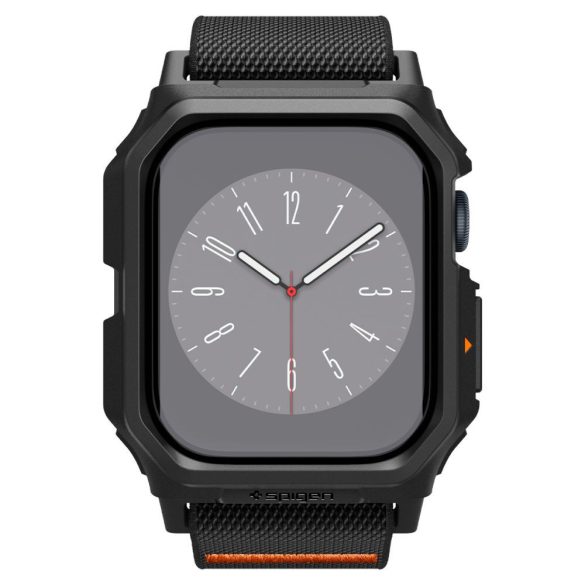 Apple Watch 10 (46 mm), textíl pótszíj, szilikon keret, közepesen ütésálló, Spigen Lite Fite Pro, fekete