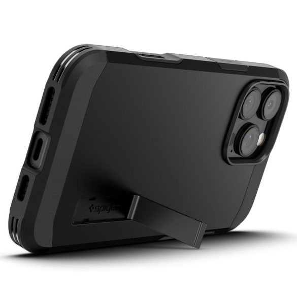 Apple iPhone 16 Pro, Szilikon tok + műanyag hátlap, Magsafe töltővel kompatibilis, kitámasztóval, érintő funkciós gombfedéllel, Spigen Tough Armor "T" Mag, fekete