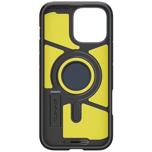 Apple iPhone 16 Pro Max, Szilikon tok + műanyag hátlap, Magsafe töltővel kompatibilis, kitámasztóval, érintő funkciós gombfedéllel, Spigen Tough Armor "T" Mag, sötétkék